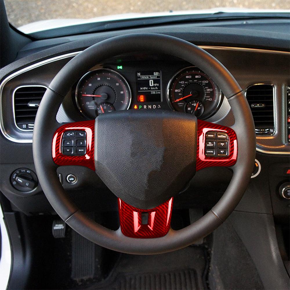 For Dodge Charger 2011-2014 Real Dry Carbon Fiber Steering Wheel Button Panel Trim Cover Car Interior Modification Accessories