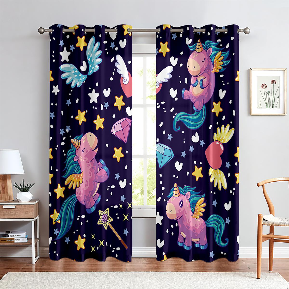 

Шторы на окна с рисунком единорога, анимация, мультфильм, детская комната, гостиная, кухня, занавеска для украшения дома, 2 шт. W50xH140(CM)x2PCS&Grommet Top