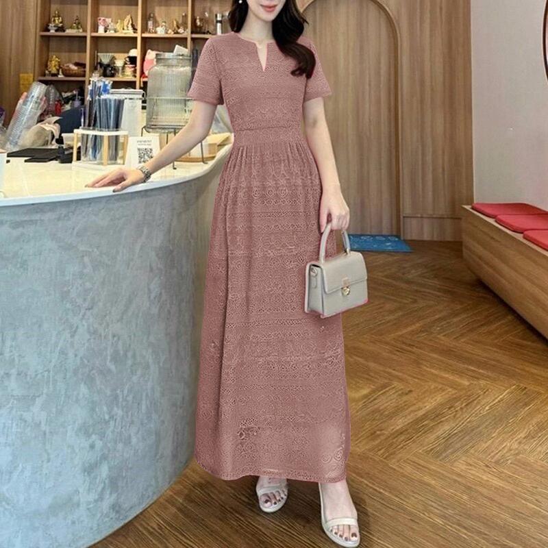 ZANZEA Women Casual V-Neck Summer Short Sleeve Lace Patchwork Dress