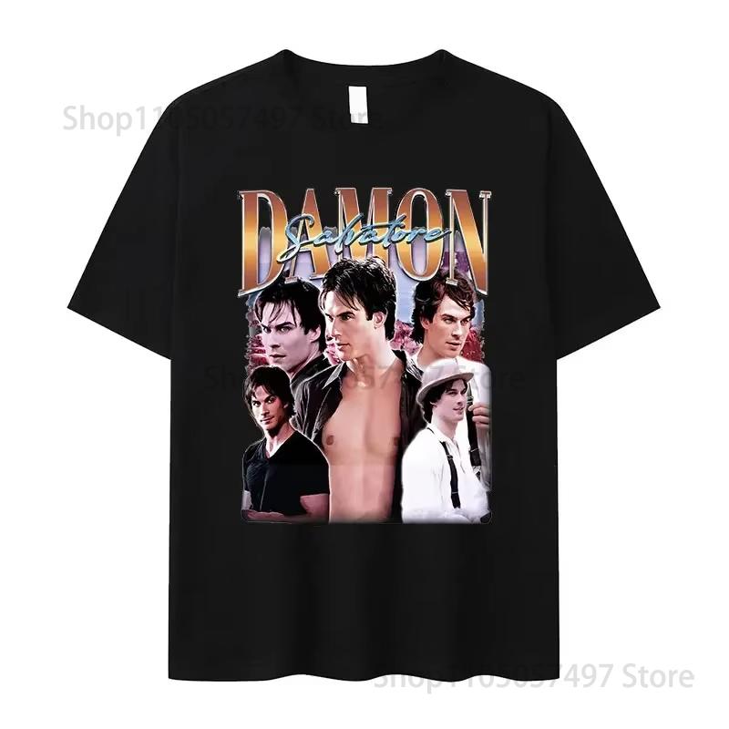 Damon Salvatore Ian Somerhalder Tv Show Tshirt For Women Summer Tops Tshirts Oneck Women Clothing Streetwear Female T Shirt