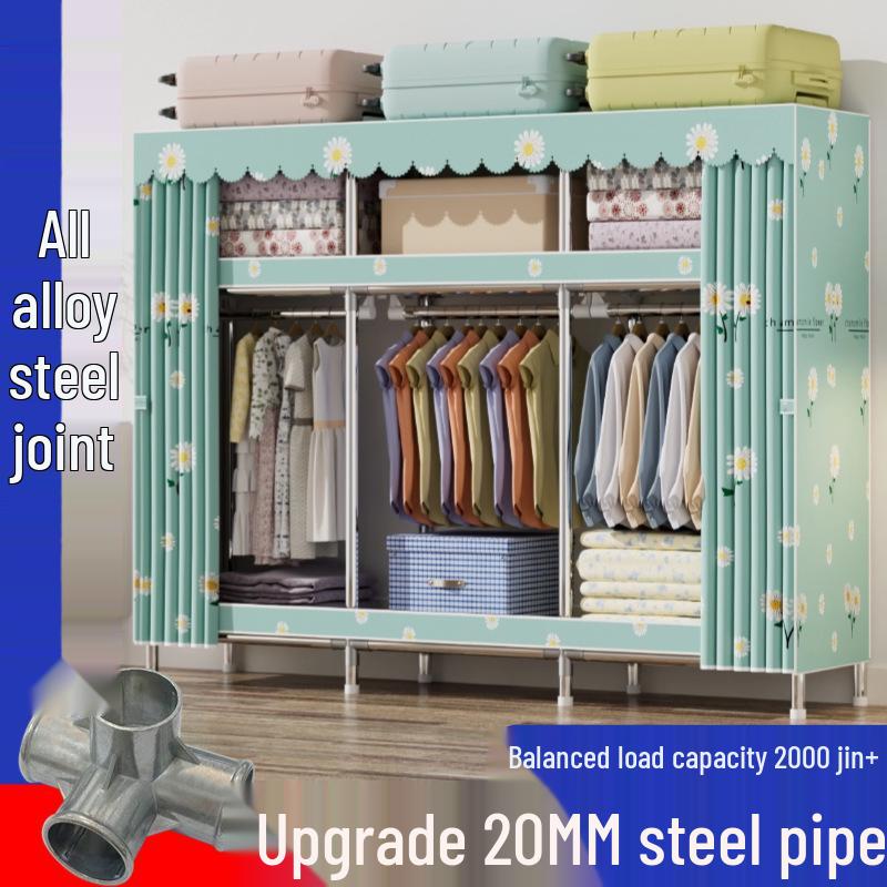 Durable Steel-Framed Wardrobe with Reinforced Fabric for Bedroom Storage, Assembly Required