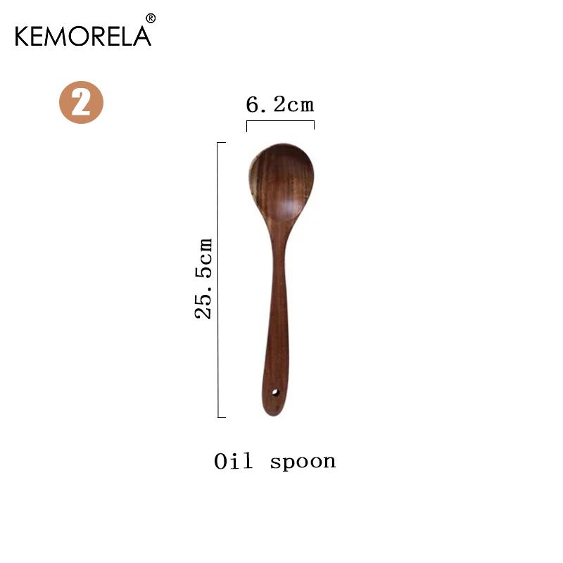 1PC Thailand Teak Natural Wood Tableware Spoon Ladle Turner Long Rice Colander Soup Skimmer Cooking Spoons Scoop Kitchen Tool