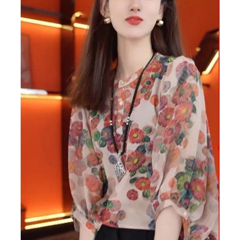 

Women Vintage Paisley Print 3/4 Sleeve Chiffon Blouse 4XL