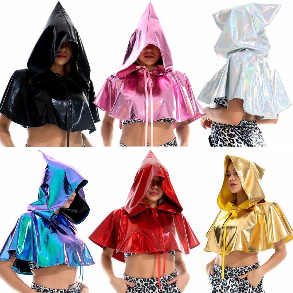 Holographic Halloween Costume Cosplay Props Hoodie Laser Metallic Cape Halloween Death Cloak Kids