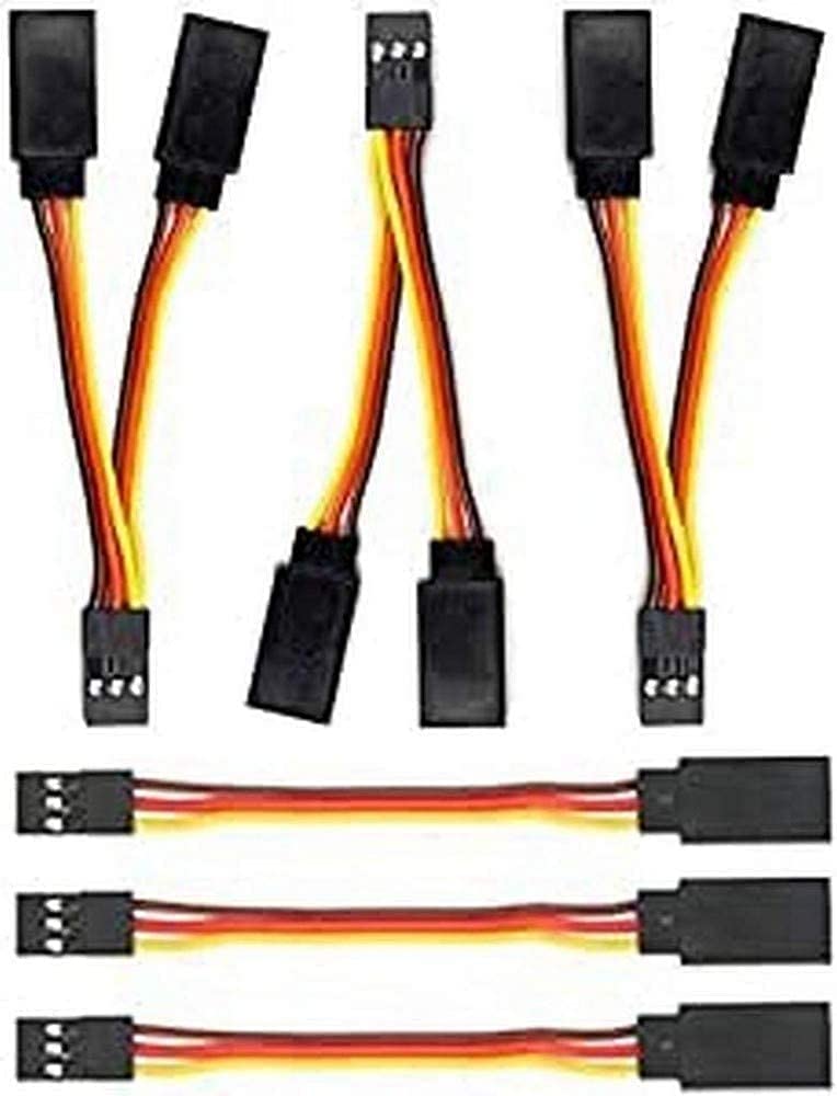 6-Pack Y Servo Extension Cables 1-to-2 | 75mm 3-Pin JR Male to Futaba Female | Compatible with RC Cars, Helicopters, Drones | Orange, Plastic
