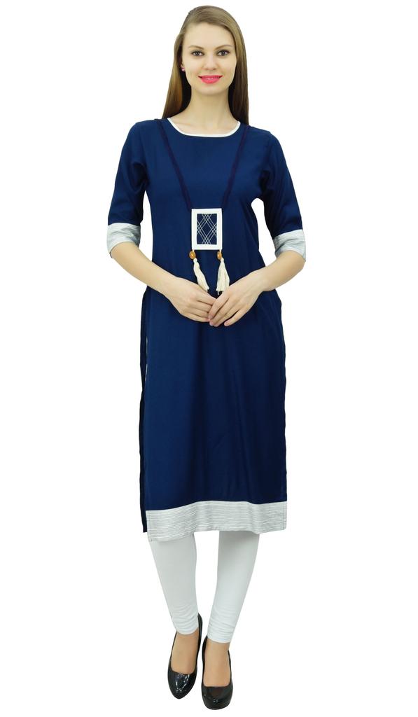 Bimba Women Rayon Tunic 3 4 Sleeve Chic Kurti Kurta Indian Ethnic Dress