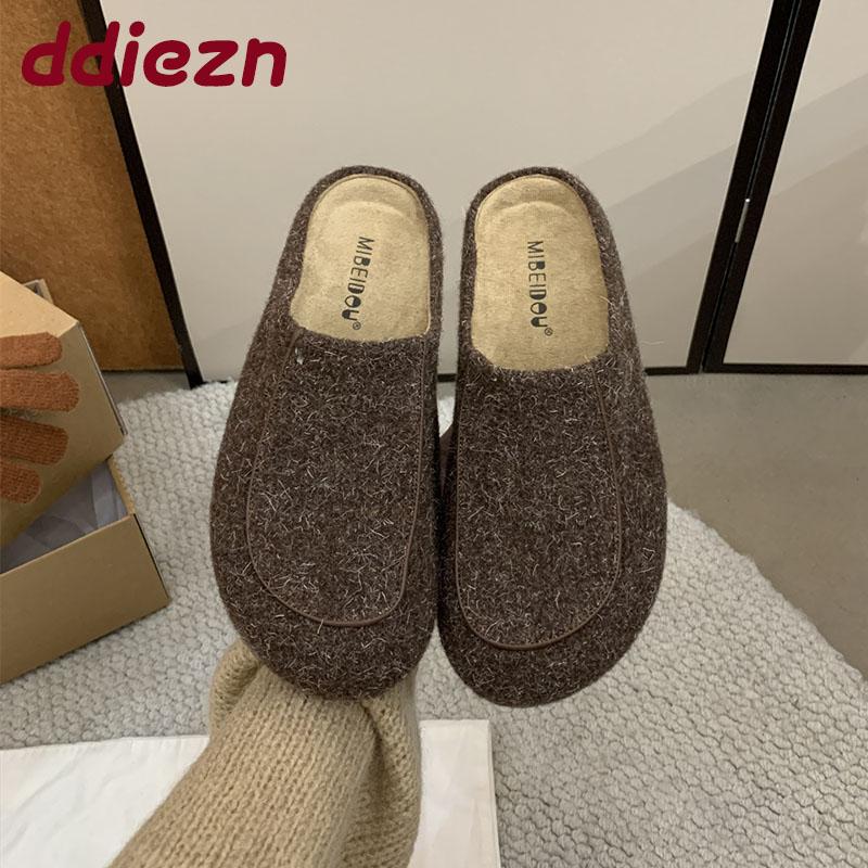 Fashion Winter Warm Ladies Flats Slippers Fur Shoes Casual Outdoor Indoor Fashion Furry Women Slippers Mules Female Slides Shoes