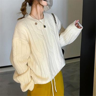 Pull torsadé pour femme automne et hiver nouveau style décontracté épaissi ample rétro pull pull haut pour femme