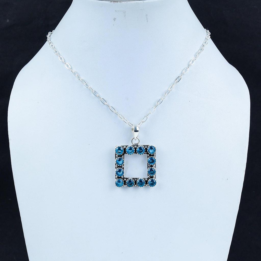 Danity Blue Topaz Gemstone Silver Pendant In 925 Sterling Silver- Handmade Design, Everyday Wear Jewelry, Unique Pendant Anniversary Gift