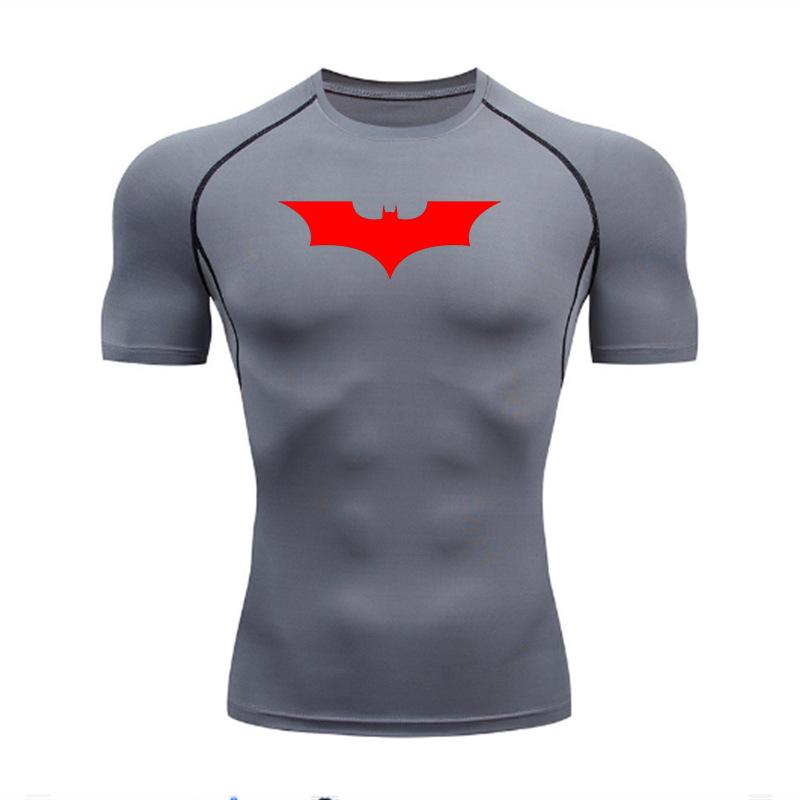 Men's Batman Compression Short Sleeve Sports T-Shirt for Running, Basketball, or Football - Quick Dry, Tight Fit, Round Neck.
