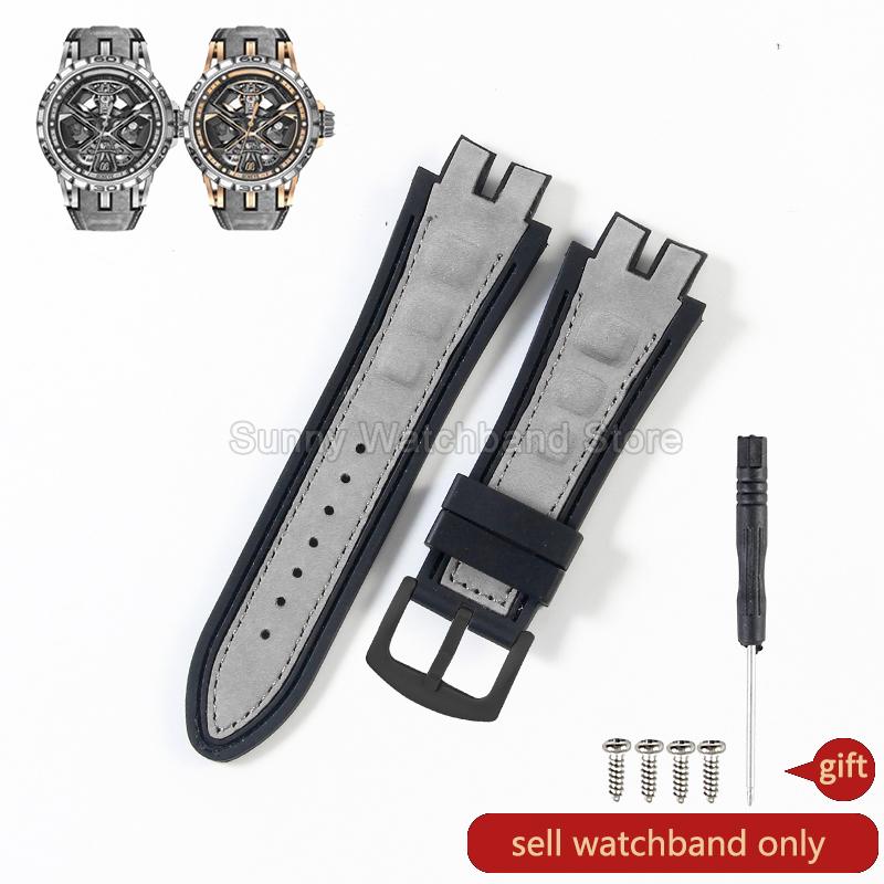 19x28mm Black Blue Red for Roger Dubuis EXCALIBUR Genuine Leather Watch Strap Special Interface Supple Moisture Wicking Design