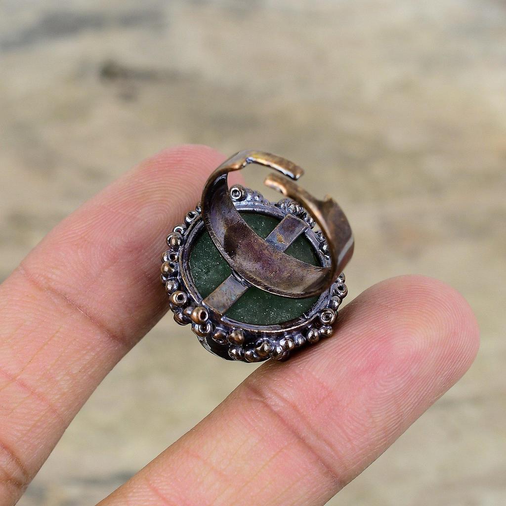Green Tourmaline Rough Ring Electroformed Copper Adjustable Ring Gemstone Copper Jewelry Handmade Unique Ring Electroformed Jewelry For Gift
