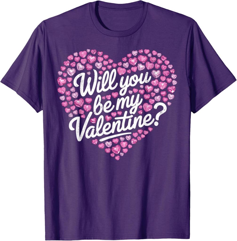 Will You Be My Valentine Heart Graphic Casual Men's Cotton Short Sleeve T-Shirt Daily Tee