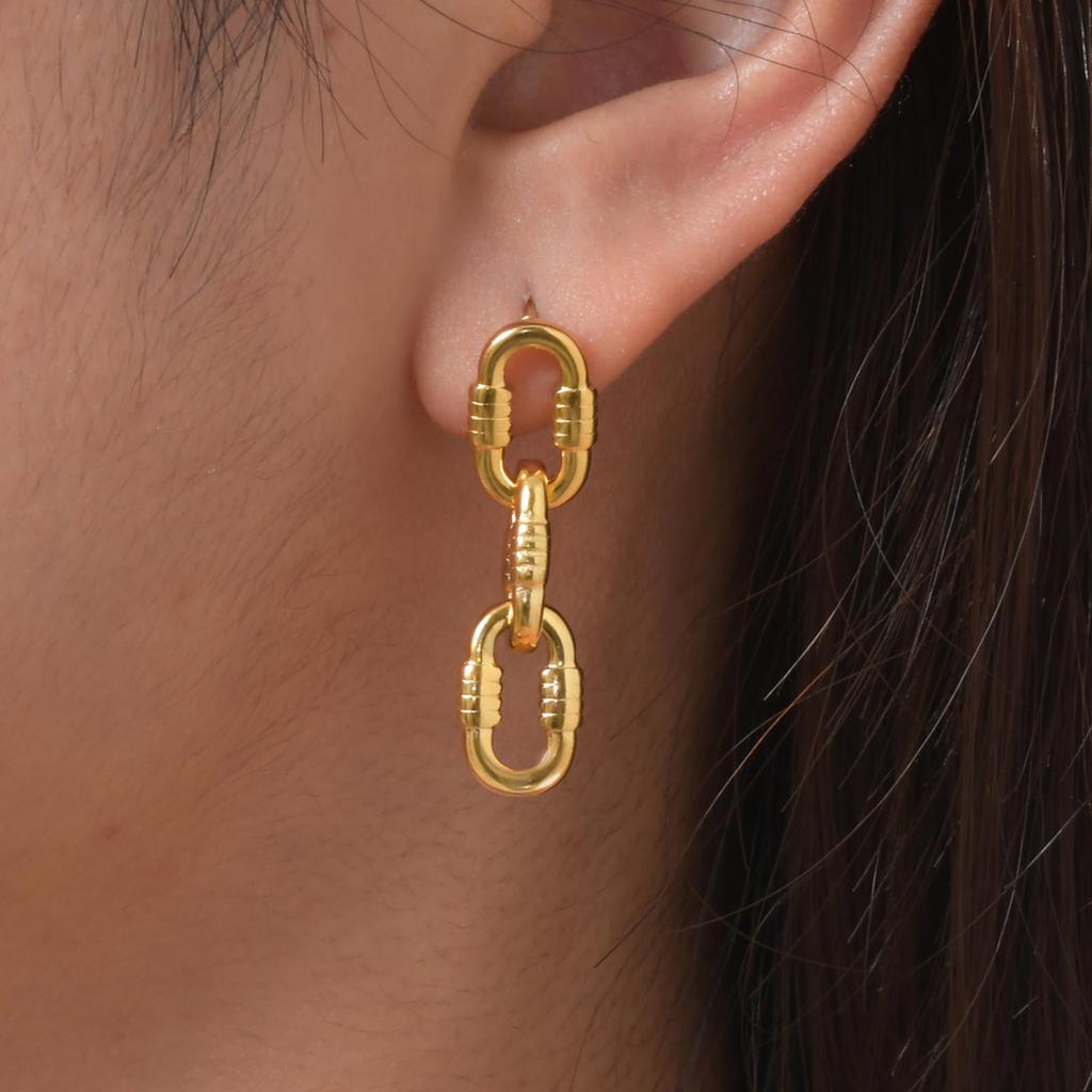 Stainless Steel 3-section Oval Chain Earrings for Women,Gold Plated Geometric Earrings,Punk Party Jewelry Gift
