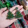 Green Handmade Beaded Ear Drop Bright Rhinestone Christmas Tree Stud Earrings  Girls
