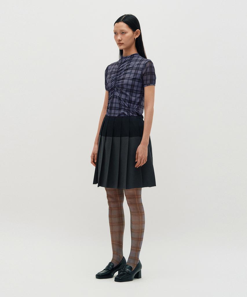 Kimjisu Raw Edge Color Block Pleated Skirt _ Navy