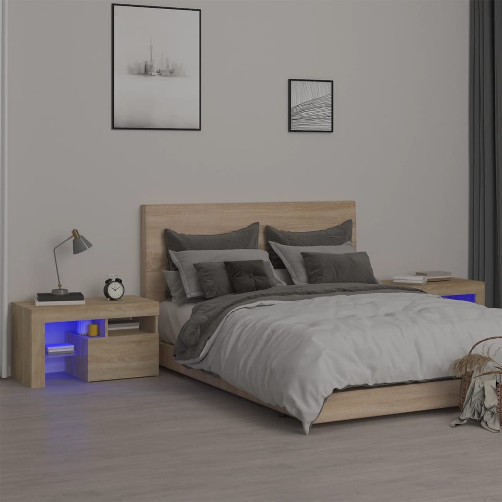 Vidaxl Szafki Z Oświetleniem Led, 2 Szt., Dąb Sonoma, 70X36,5X40 Cm
