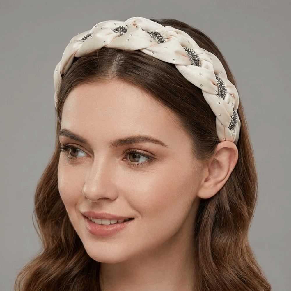 Twisted Knotted High Cranial Hair Hoop Soft Fabric Braided Hairband Rhinestone Headband Daily Use