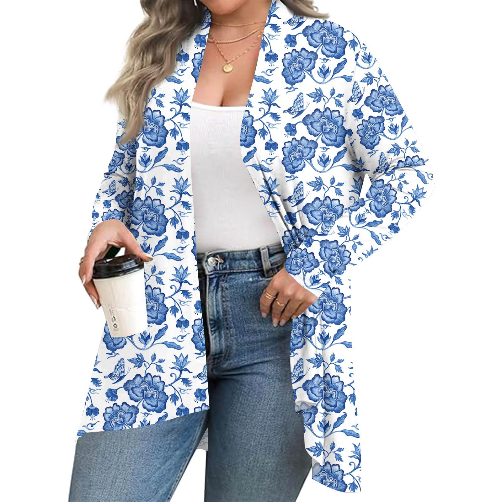 

Женский осенне-зимний модный повседневный кардиган средней длины с принтом и длинным рукавом XXXXL