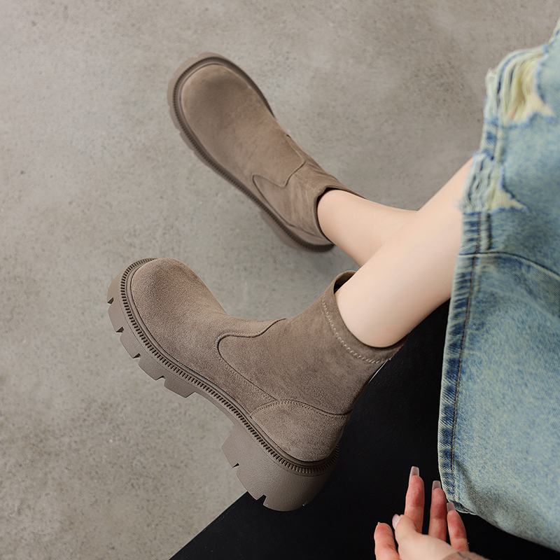 Krazing Pot Flock Round Toe Зимние толстые каблуки Современные короткие женские ботинки — фото 9