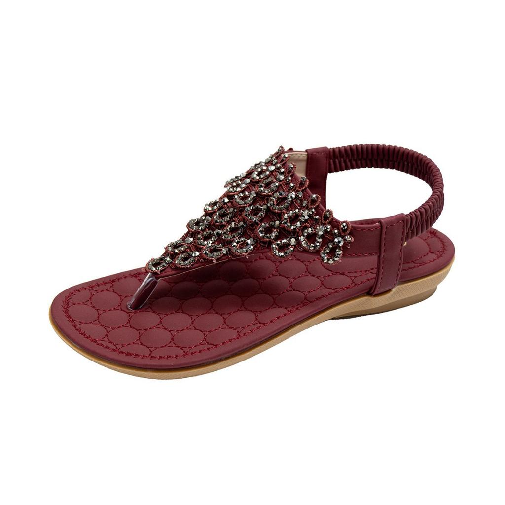 New Sandals with Hand Embroidered Thread, Rhinestones, Oversized Clip On Flat Shoes