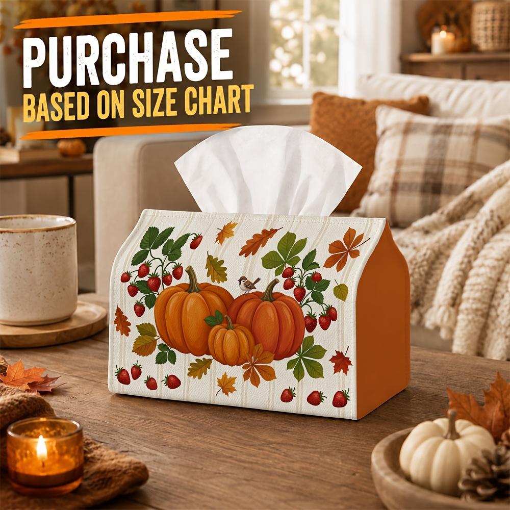 1pc Classic Botanical Autumn Tissue Box-Pumpkin Berry Flora Mix,Durable Napkin Organizer for Car,Kitchen,Dining,Home Decor-Decorative Tabletop Party T