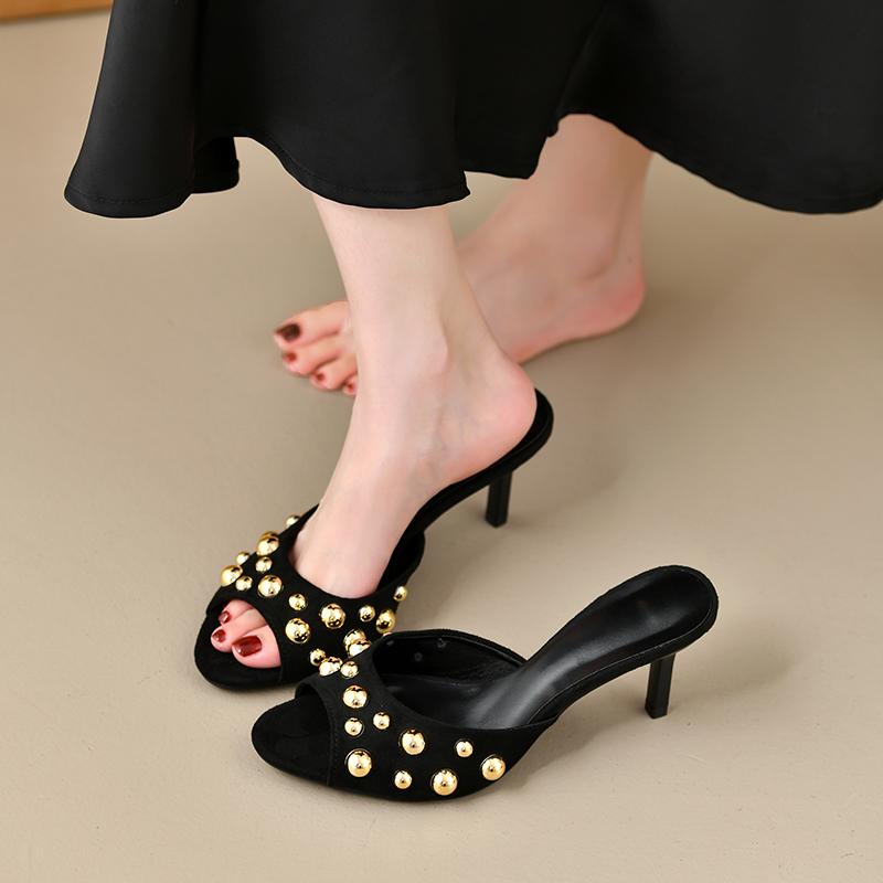 Fashion New Summer Women's Fashion Rivet Slippers Open Toe Slip-On Dress Slides Casual Party Street Style Shoes