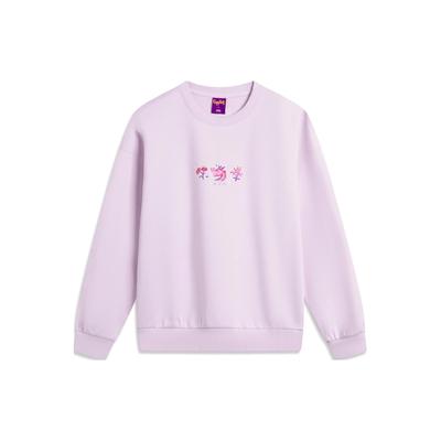 Li Ning Sports Lifestyle Series Embroidered Pattern Printed Anti-Static Loose Pullover Sweatshirt Women Sweatshirt Light-Mist-Purple AWDU034-6