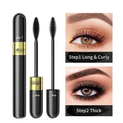 Black Waterproof Mascara for Extreme Volume and Length - 2-in-1 Smudge Resistant Formula, All-Day Wear