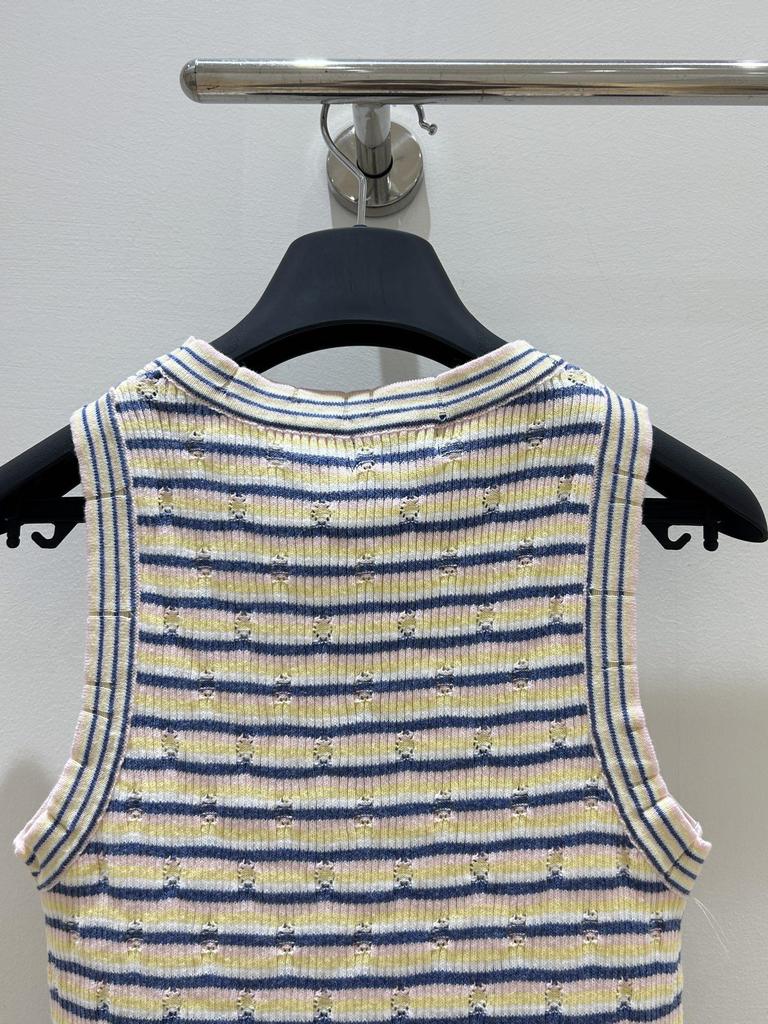 Gestreiftes ärmelloses Stricktop mit Stickerei für Frühling/Sommer