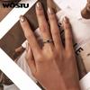 WOSTU 925 Sterling Silver Vintage Pattern & Rectangular Zirconium Ring for Women Adjustable Ring Fashion Jewelry