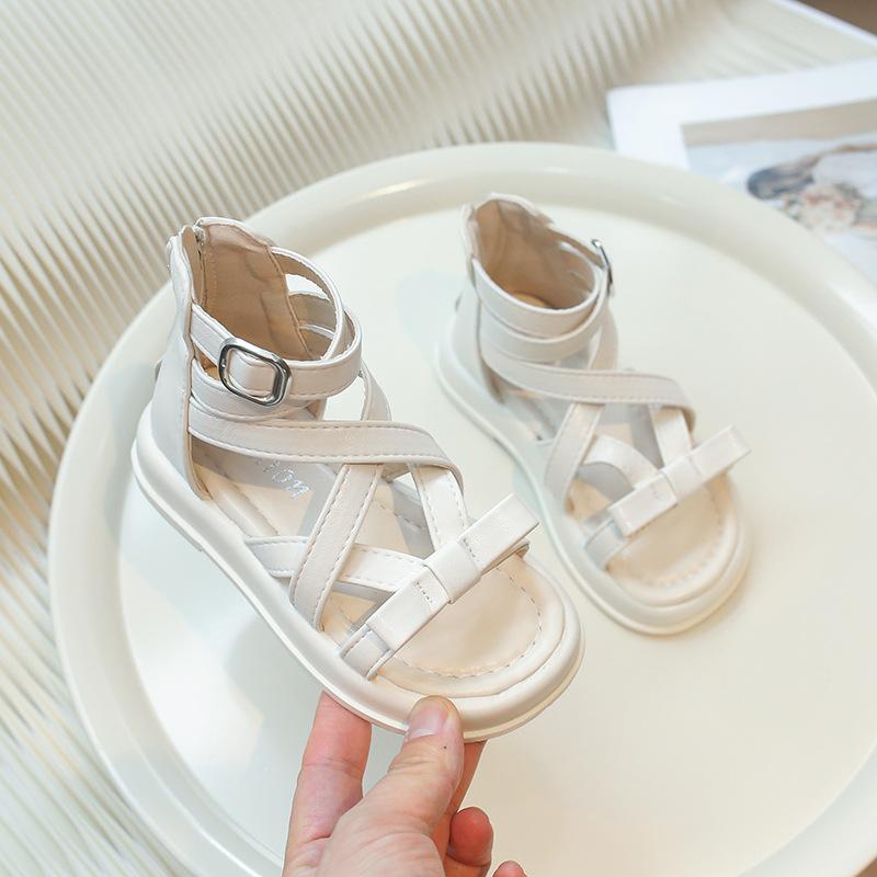 

New Sandals Summer Fashion Soft Soled Girls Shoe Anti Slip Comfort Simple Kid Shoe Temperament Retro Lightweight Roman Shoes 26insole16cm бежевый