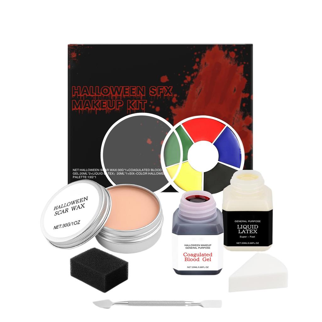 Fake Blood Makeup Kit-Coagulated Blood 30ml+Fake Blood Spray 50ml+Dripping Blood 50ml, Realistic Washable Special Effects SFX Makeup Set