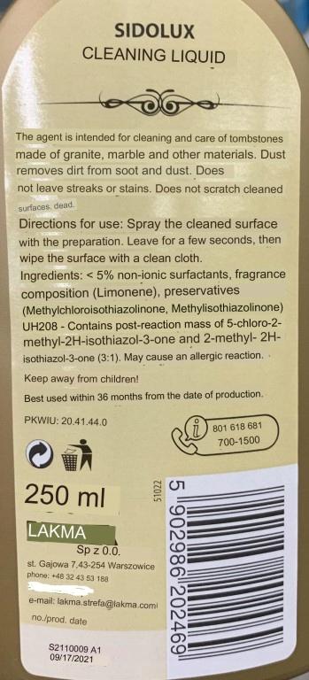 Sidolux płyn do czyszczenia nagrobków i kamienia 250ml