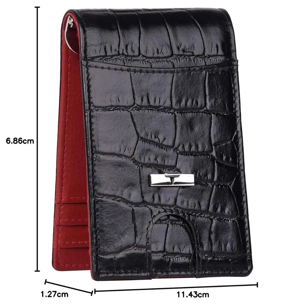 Eddy Black/Red Money Clip Leather Wallet for Men