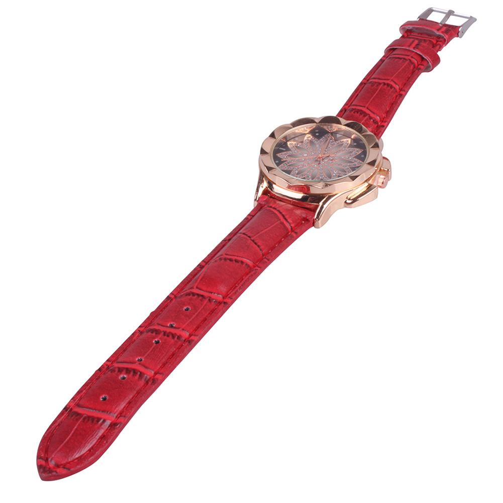 Luxury Rhinestone Inlaid Flower Shaped Women Wrist Watch Leather Strap Quartz Watch