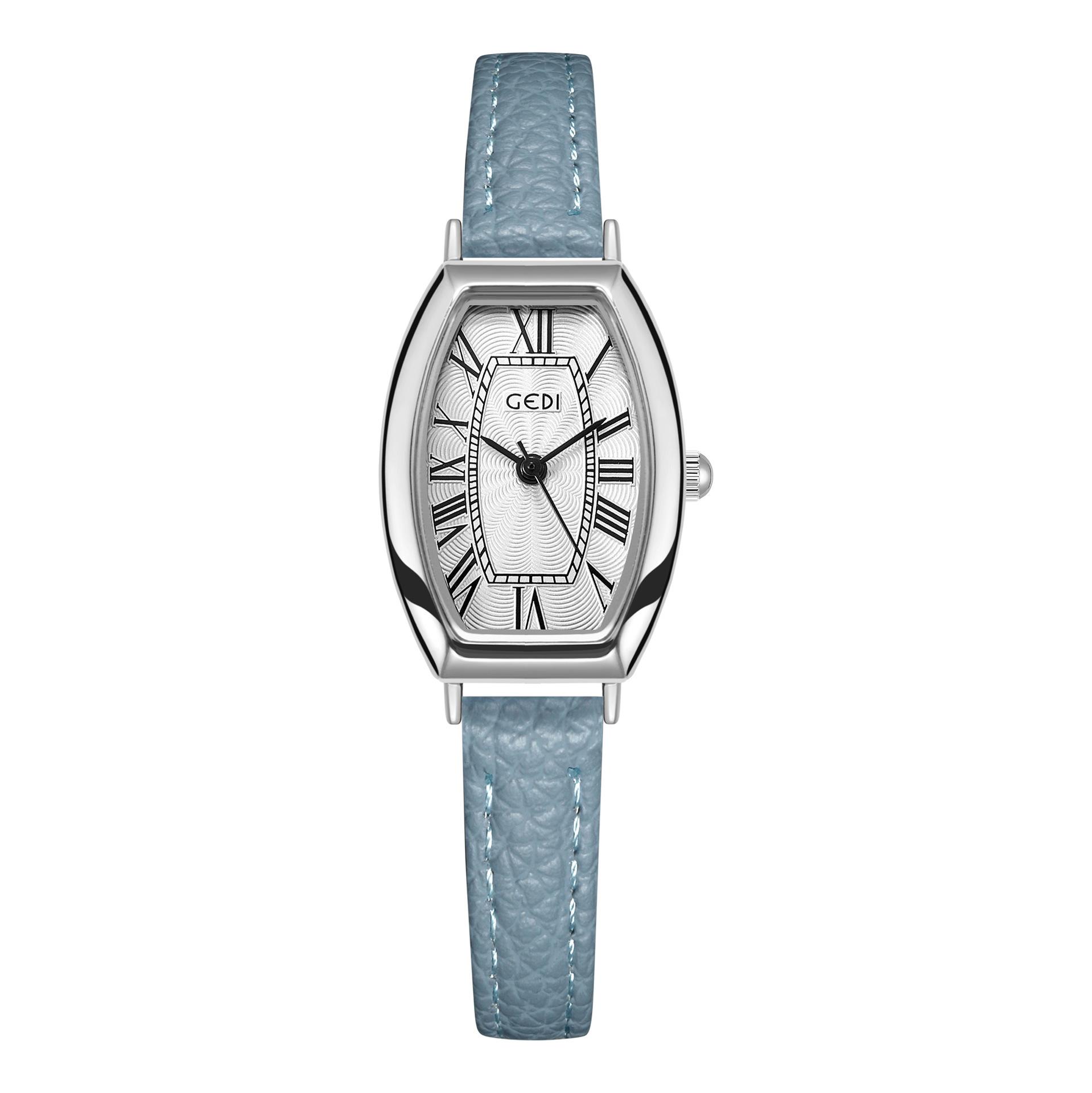 

Small Roman Scale Women S Watch Retro Wine Barrel Shape Student Watch Niche High-End Quartz Watch светло-синий