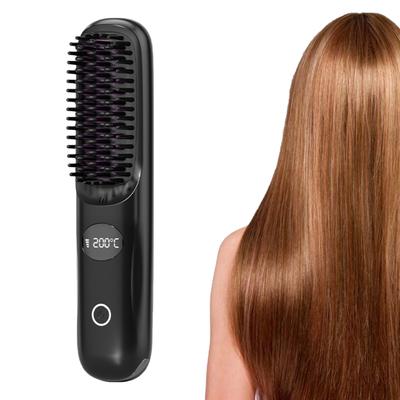 Cordless Hair Straightener Brush 3 Temp Adjustable Fast Heating USB Rechargeable LCD Display Portable Hot Brush Electric Curly Hair