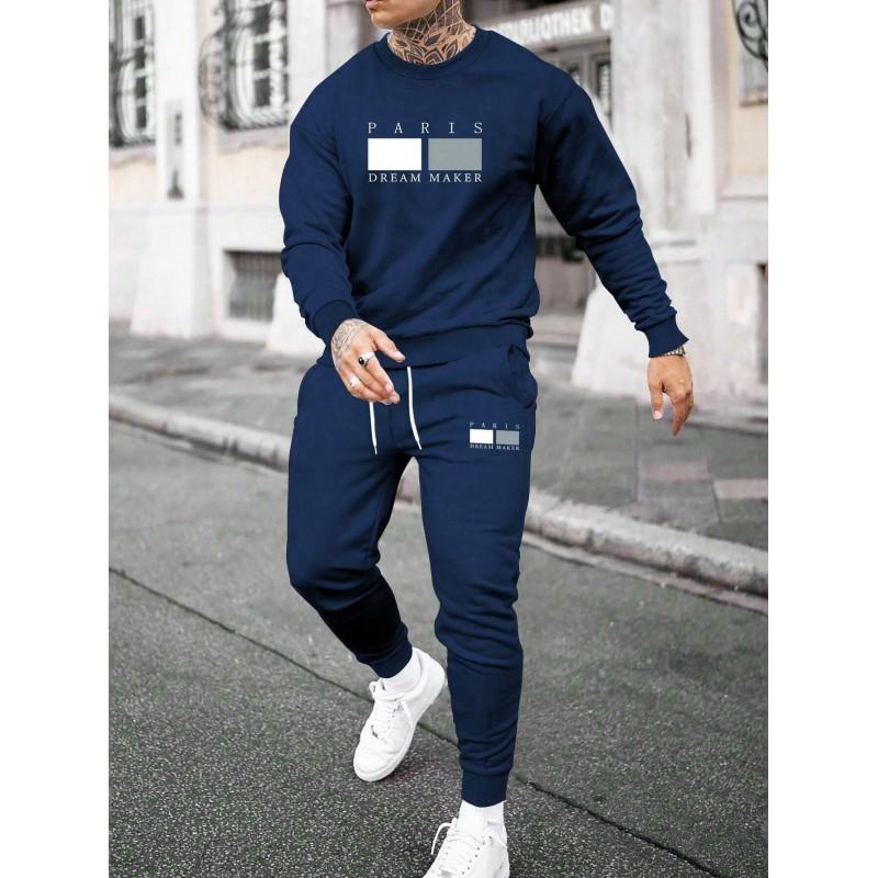Mens Casual Hooded Sweatshirt Set Long Sleeve Tracksuit Lightweight Sporty Outfit Teens Young Adults