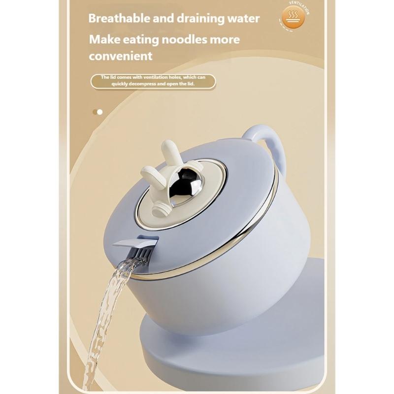 Sealed Soup Container 304 Food Grade Stainless Steels Noodles Bowl with Lid Tableware with Phone Stand for Office Use