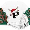 Christmas Hat A To Z Letters Tshirt Christmas Family Activity Sleeved Streetwear Harajuku Short Sleeve Casual Aesthetic Clothes