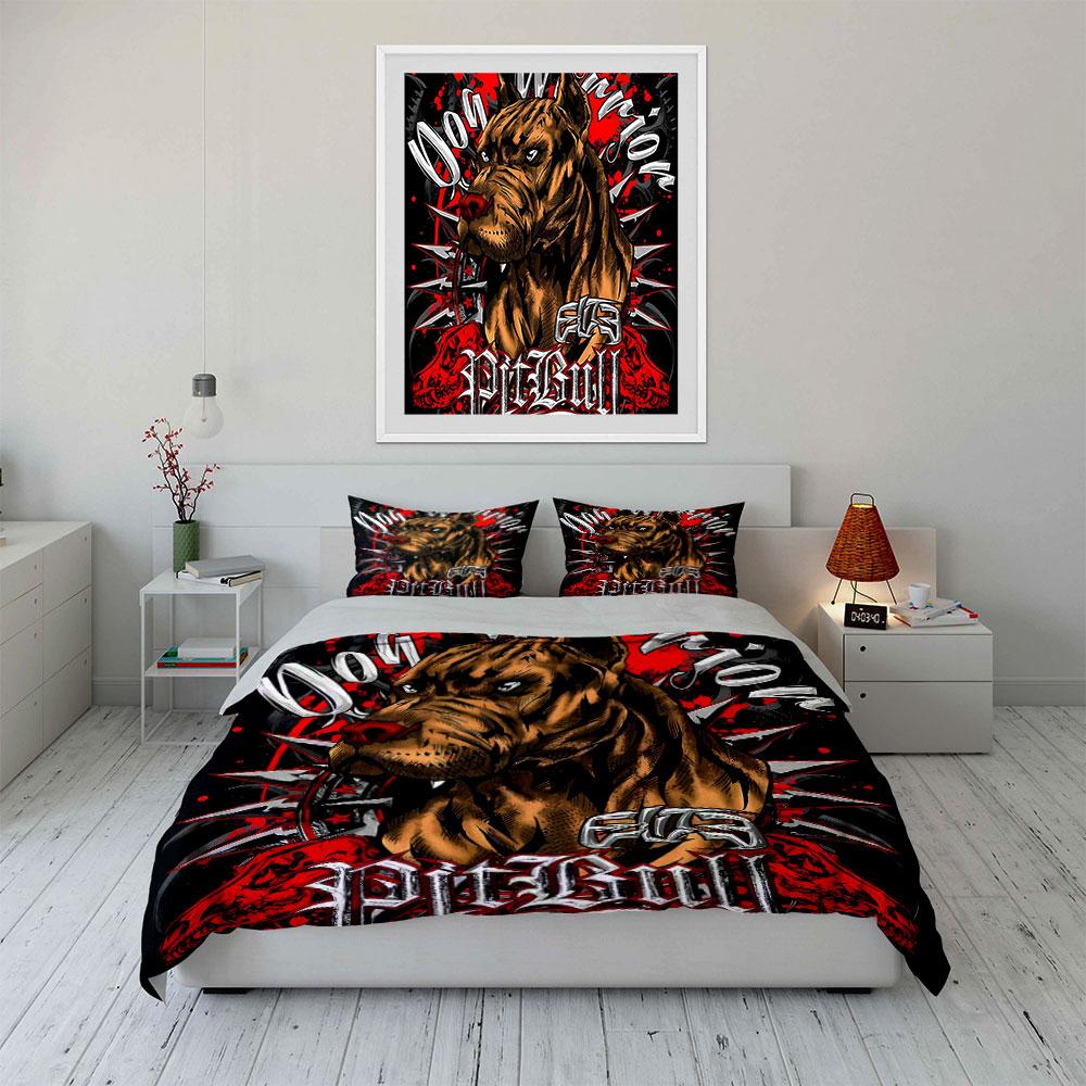 Pitbull Warrior Decor Set Soft Skin-Friendly Bedding Set Includes 1 Duvet Cover And 2 Pillowcase Gift