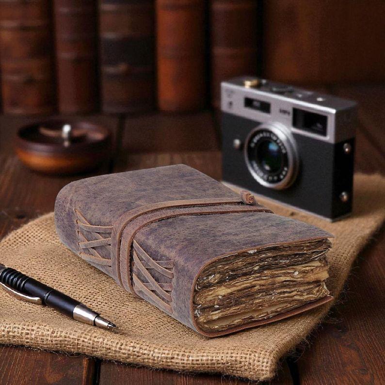 Ręcznie robiony Vintage Dziennik Skórzany Notes Podróżny – Antyczny Papier Krawędziowy, Dziennik do Pisania