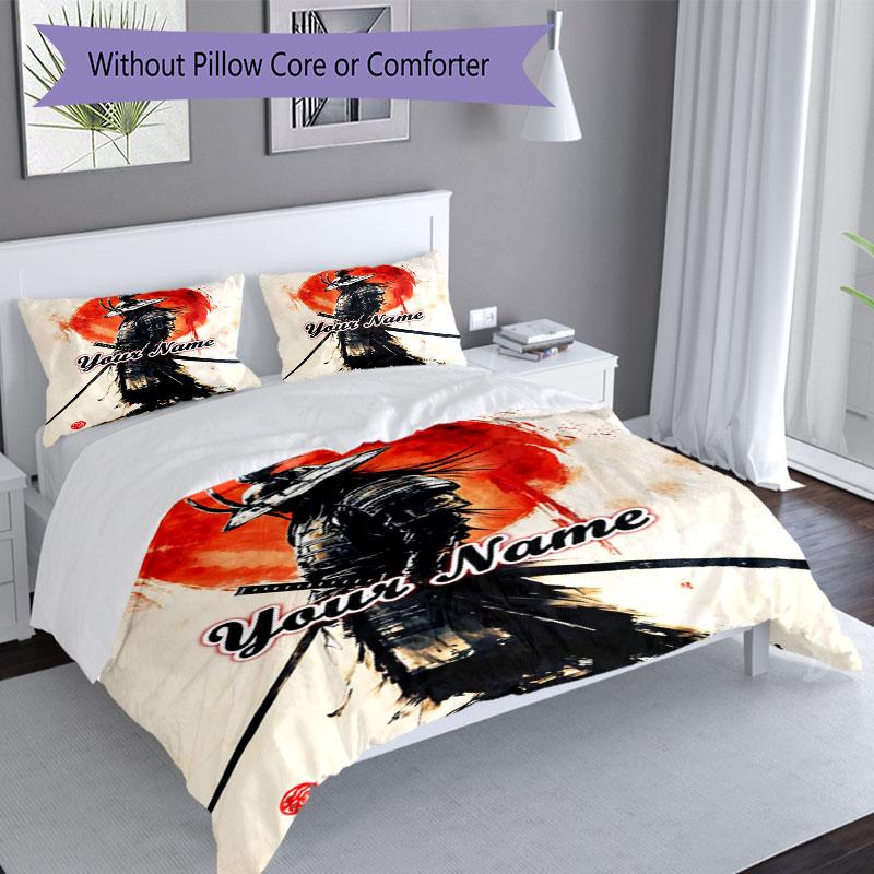 3PC Custom Name Samurai Warrior Sun Bedding Set Duvet Cover Closure Includes 1 Duvet Cover & 2 Pillowcases for Bedroom