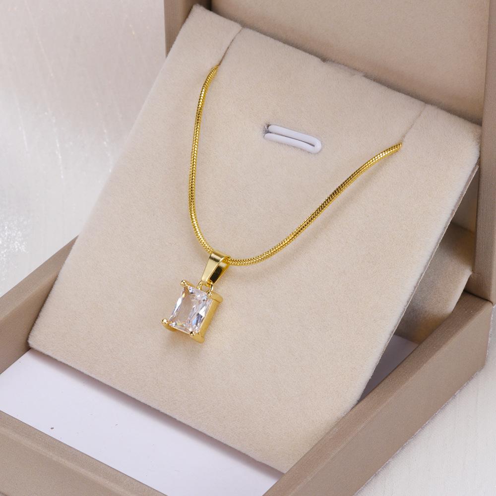 Emerald Necklace & Bracelet Set: Square Diamond, Stainless Steel with Round Snake Chain, Free Shipping
