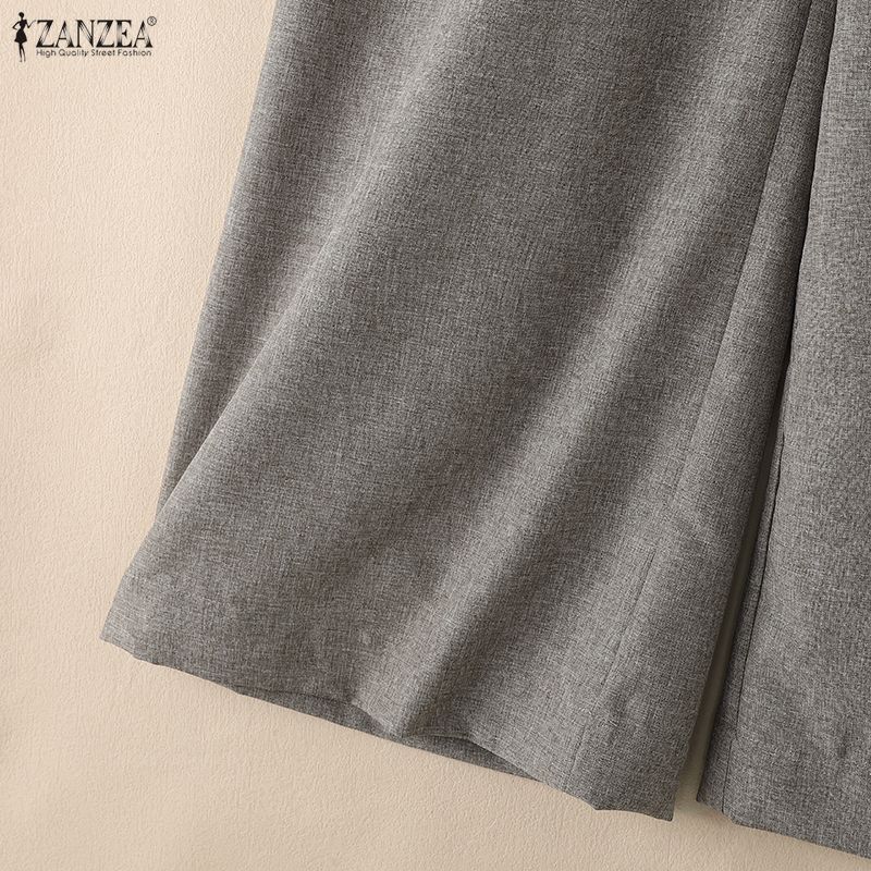ZANZEA Damen Casual Elastische Taille Einfarbig Lose Lange Hosen