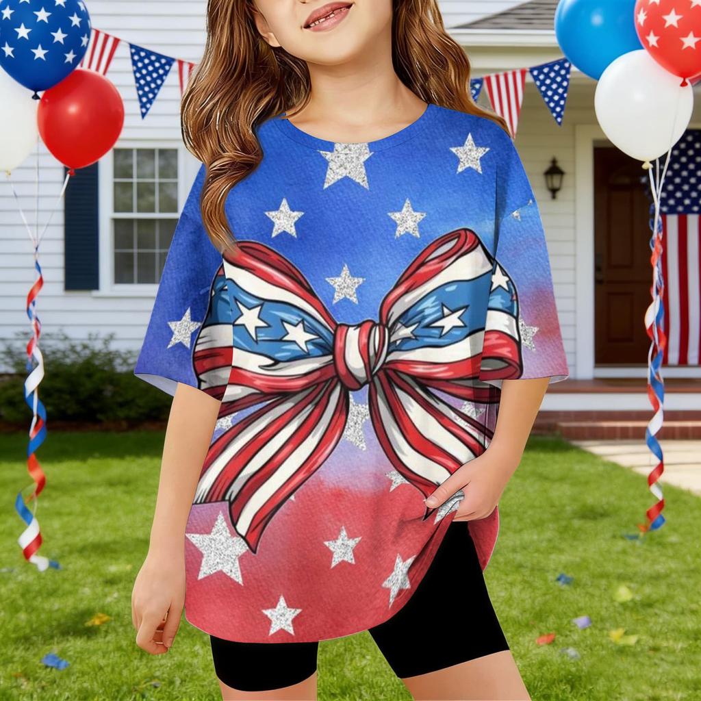 Kids Independence Day Print Round Neck Short Sleeve Casual T-shirt