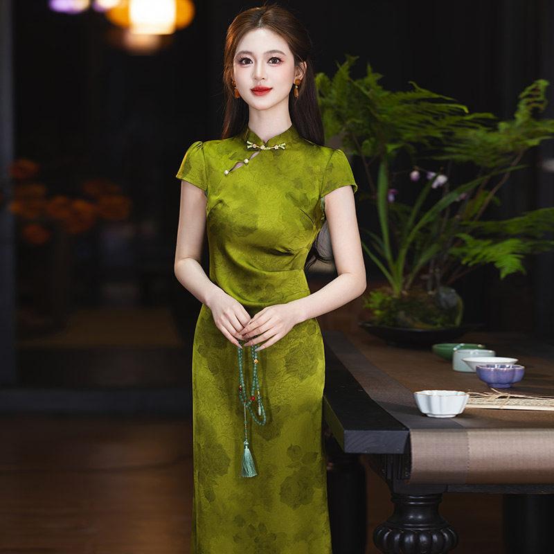 Green national style new Chinese Suzhou long cheongsam improved young 1011 new women's high-end dress summer