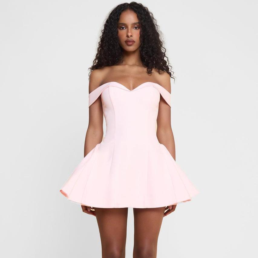 Color Blocking Design Strapless Slim Fit Ruffle Edge Dress