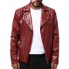 Mens PU Leather Biker Jacket With Horizontal Zipper Casual Outerwear Youth Plus Size